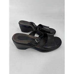 Dansko Leather Sandals Womens 40 Black Buckle Double Straps Open Toe Chunky